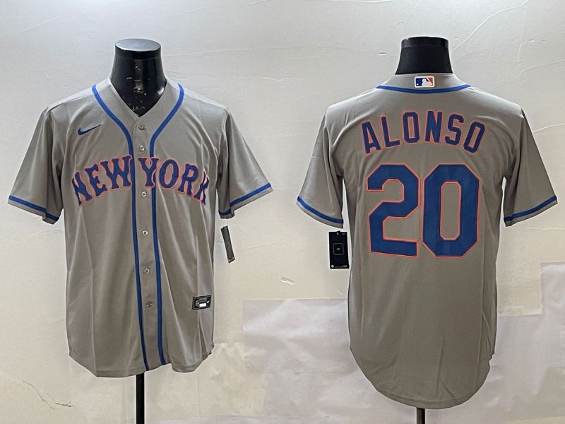 Men New York Mets #20 Alonso Grey Game 2025 Nike MLB Jersey style 1